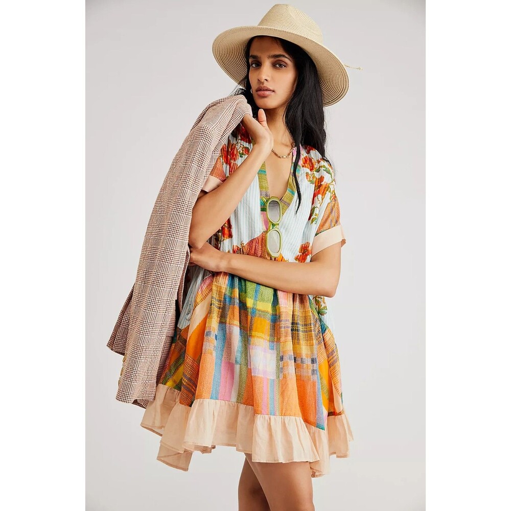 Free People Agnes Printed Mini Dress Multicolor S NEW